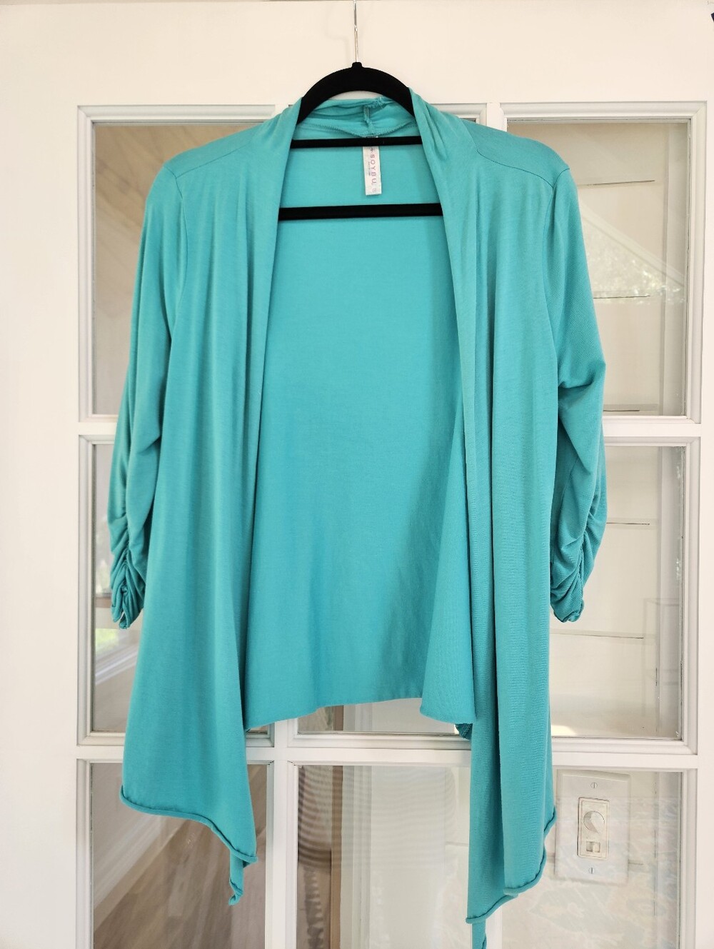 Soybu Turquoise Open-Front Draped Cardigan - Size M